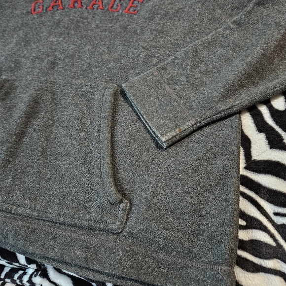 90's Vintage Garage Clothing Gray Fleece Hoodie Kangaroo Sweatshirt - Picture 8 of 12